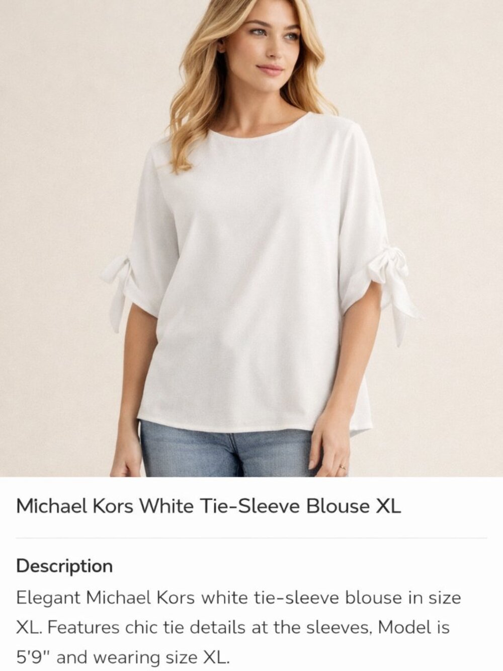 Michael Kors White Tie Sleeve Tunic Blouse XL